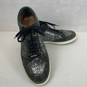Jimmy Choo Women’s Size 41 Gray Suede & Black‎ Glitter High-Top Sneakers